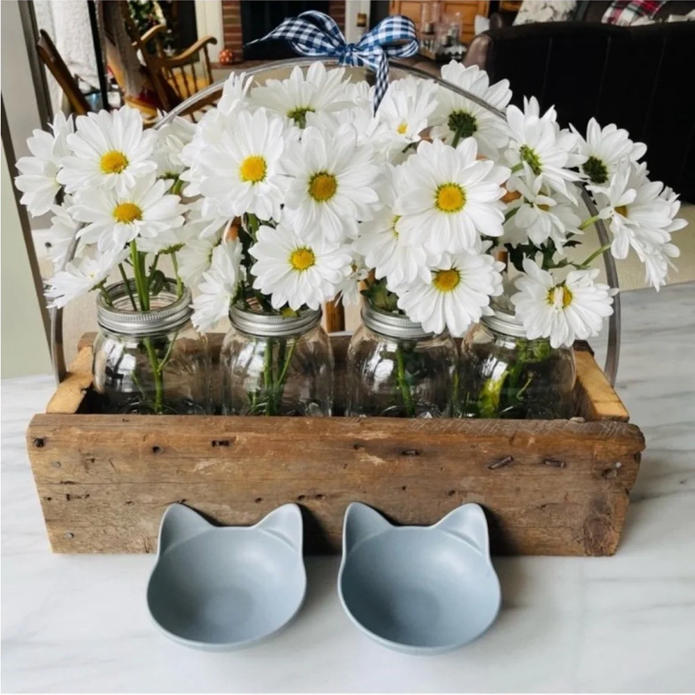 Cat Bowl Feeding Set (2)•Grey•Cat Head-Shaped Satin Stoneware•Dishwasher Safe